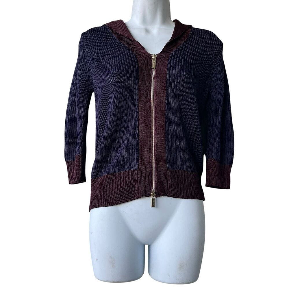 JEAN PAUL GAULTIER Target Sailor Cardigan Sweater Size S Collar Navy Blue Brown